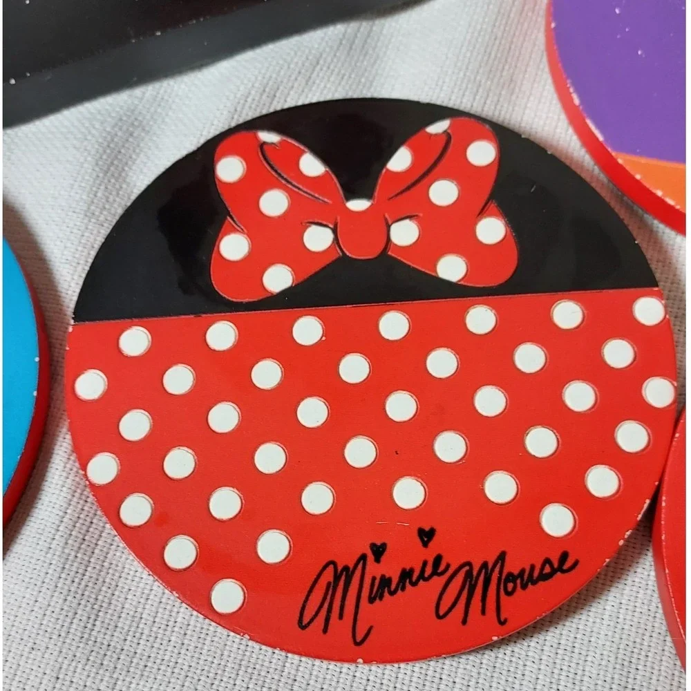 Disney Mickey Mouse Wooden Coaster Set with Holder Red Blue 4pc One‎ Size